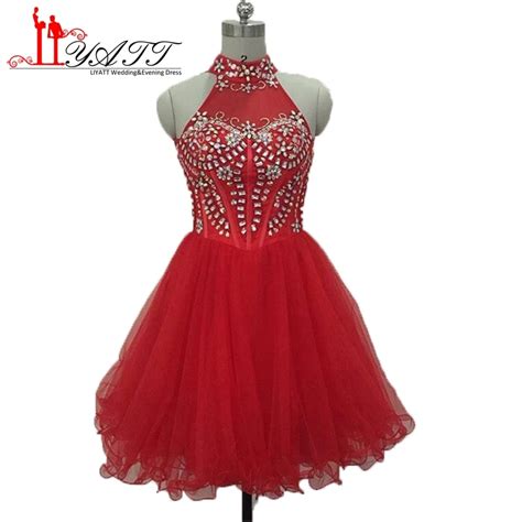 Liyatt Short Crystal Prom Dresses Tulle 2017 Red Graduation Dresses 8th