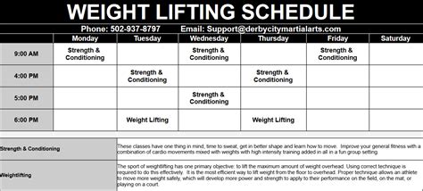 Weight Lifting Schedule Updated Derby City Mixed Martial Arts