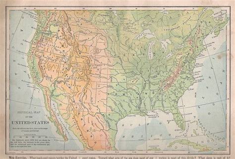 1894 Physical Map Of The United States In Color Etsy United States
