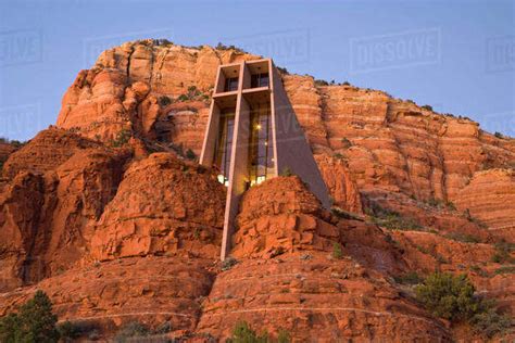 Usa Arizona Sedona Chapel Of The Holy Cross Church At Dusk Stock