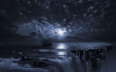 Scenery Of Boat Sailing Abstract Sailing Ship Moon Rays Water Hd