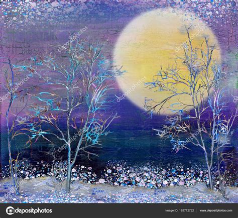 Full Moon Beautiful Night Winter Landscape — Stock Photo