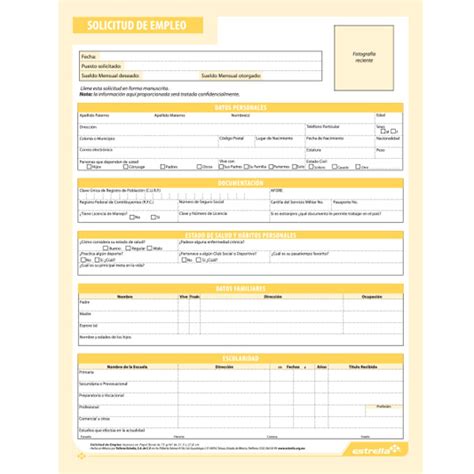 ¿quieres descargar formato de solicitud de empleo 2018? Compra BLOCK SOLICITUD DE EMPLEO ESTRELLA TAMAÑO CARTA DE ...