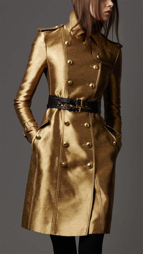 Burberry Metallic Trench Coat In Gold Gold Ochre Lyst Gold