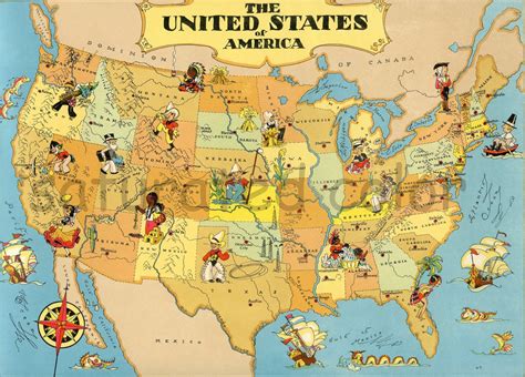United States Map Original 9 X 13 Vintage 1930s Picture Map