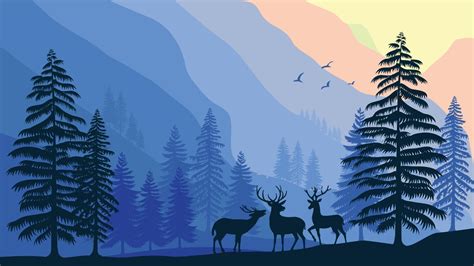 Wildlife Elk In Forest Nature Landscape Vector Illustration 3452115