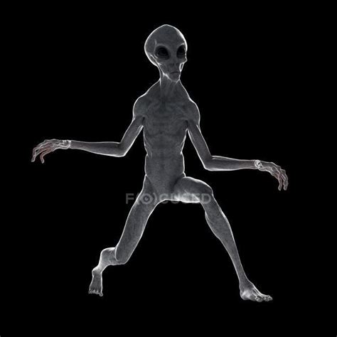 Illustration Of Gray Humanoid Alien On Black Background — Future