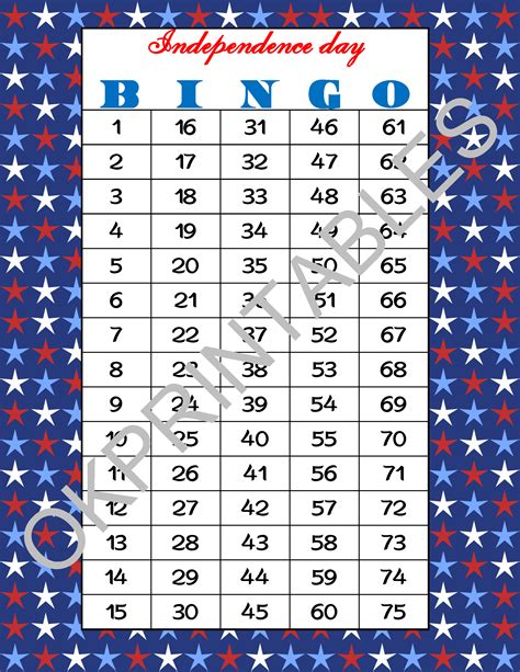 Check spelling or type a new query. 60 Happy 4th of July Bingo cards - Printable Independence Day game - Patriotic Bingo game on ...