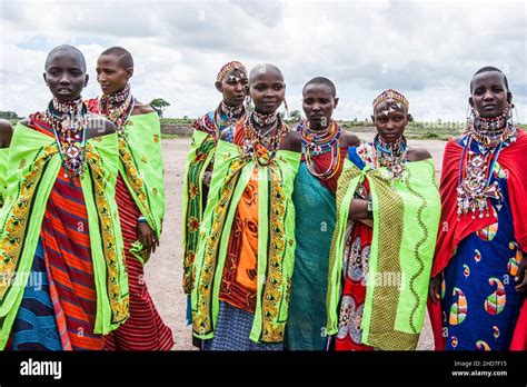 Masai Women Pose For Group Picture Masai Village Amboseli National