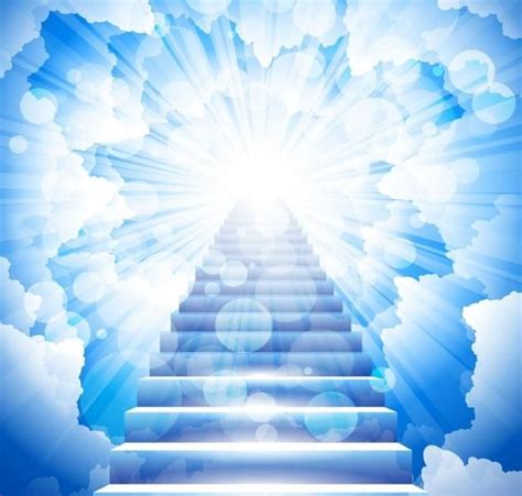 Abstract stairs with open door on landscape background. Stairway to Heaven, Vector Illustration (With images ...