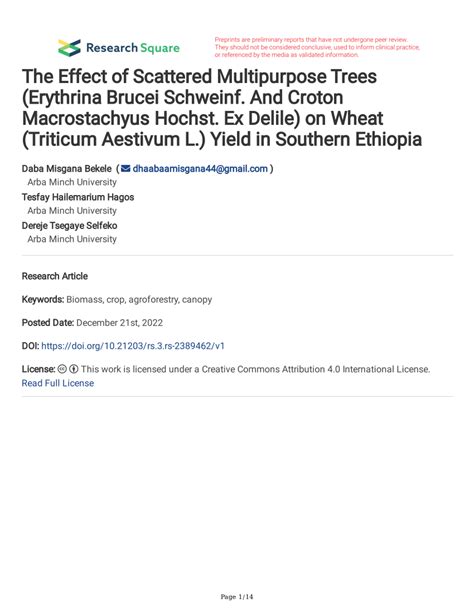 Pdf The Effect Of Scattered Multipurpose Trees Erythrina Brucei