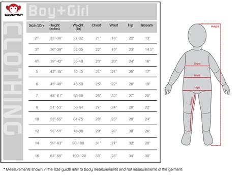 Clothing Size Chart Printable