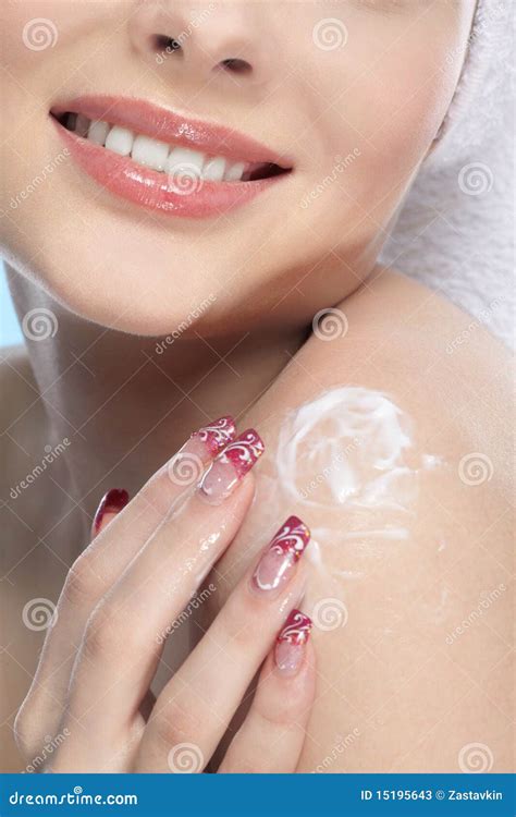 Girl Rubbing Cream Stock Image Image Of Freshness Clean