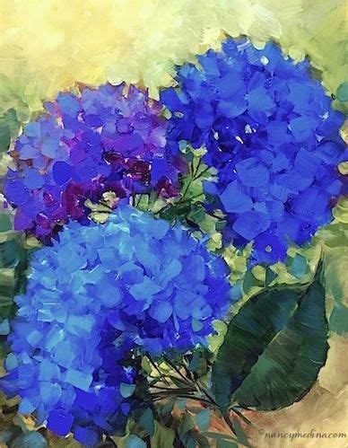 Daily Paintworks Three Of A Kind Blue Hydrangeas Original Fine