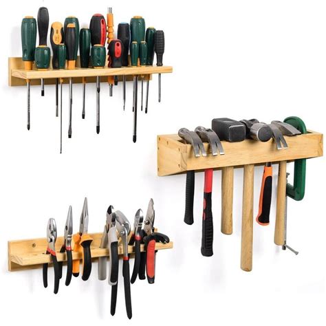 Hand Tools Storage Rack Wall Mounted Oganizer Wooden Plier Screwdriver