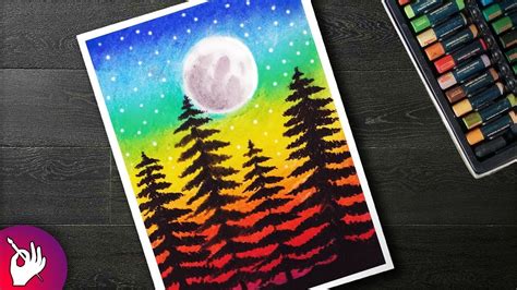 How To Draw Silhouette Moon Scenery Drawing With Oil