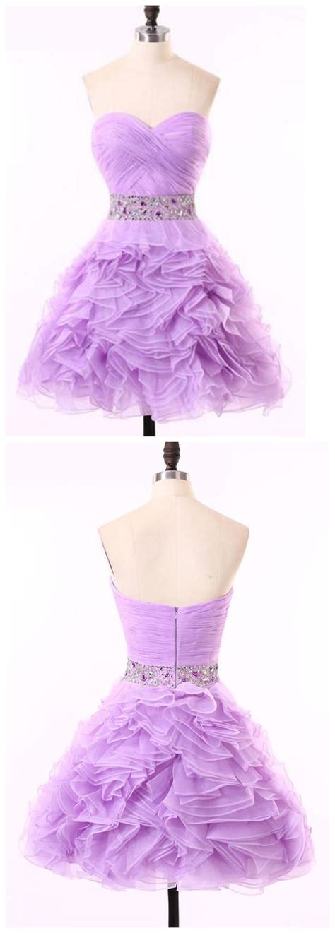 Crystal Ruched Purple Organza Prom Dresses Homecoming Dress Homecoming Dresses Dresses