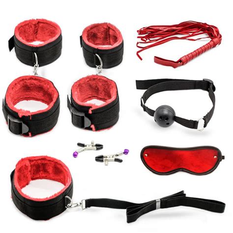 Pcs Bondage Set Plush Red Restraint Fetish Sex Whip With Tassel Wristcover Mask Adult Game For