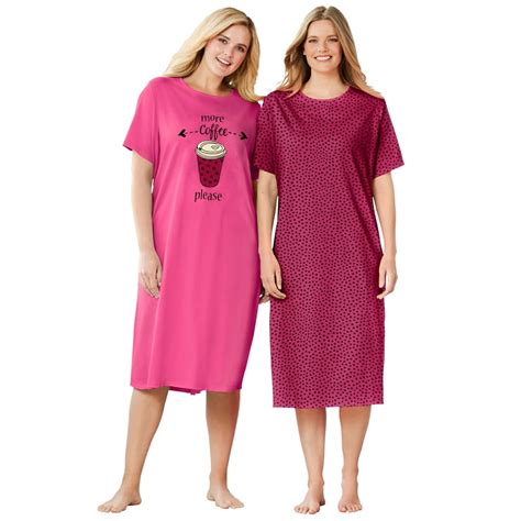 Dreams And Co Dreams And Co Womens Plus Size 2 Pack Long Sleepshirts Nightgown 1x2x