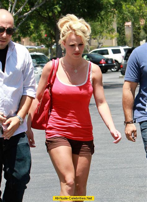 Britney Spears In Tiny Shorts Shows Hard Nipples Under Tight Red Top