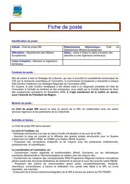 Chef De Projet Informatique Fiche De Poste  Exemple de Projet