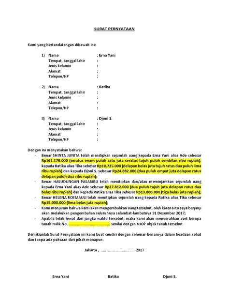 Dalam membuat surat lamaran, haruslah dibuat semenarik dan semeyakinkan mungkin agar bagian hrd (recruitment ) bisa melirik surat lamaran yang anda buat. SURAT PERNYATAAN Pengembalian Uang