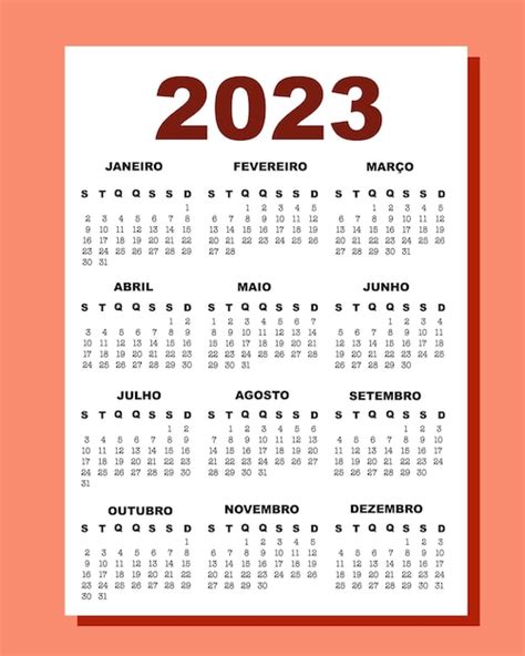 Calendario Portugués Para 2023 Vector Premium