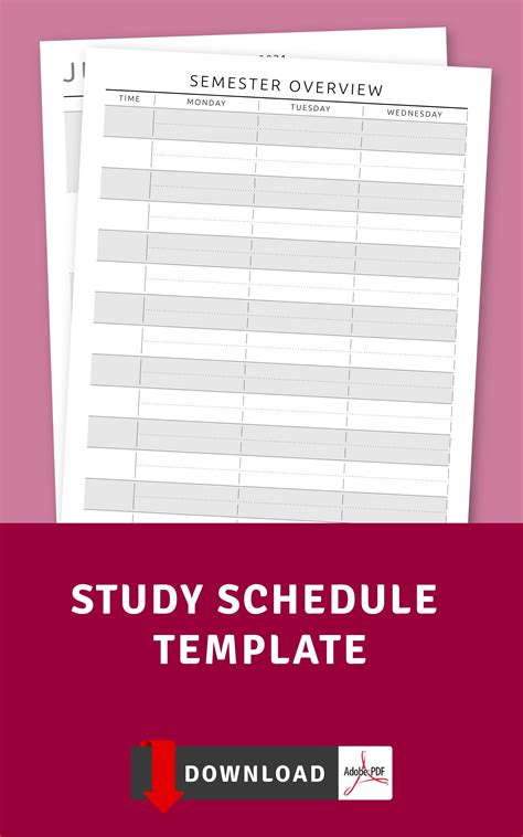 The Study Schedule Template Is Shown In Red And White With Text