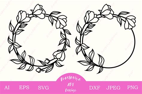 Floral Wreath Svg Circle Frame Svg Vector Cut Files For Cricut And My