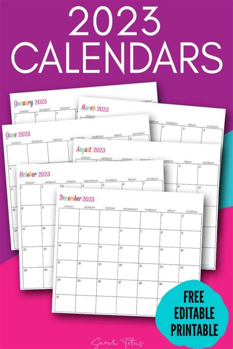 Printable Yearly Calendar 2023 Free Calendar Templatecom Custom