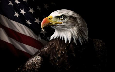 Angry North American Bald Eagle Over American Flag Patriotic Holiday