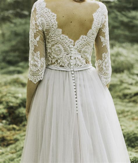 Bridal gown 1808 Abby Waits, deep back, vintage lace and boho feeling ...