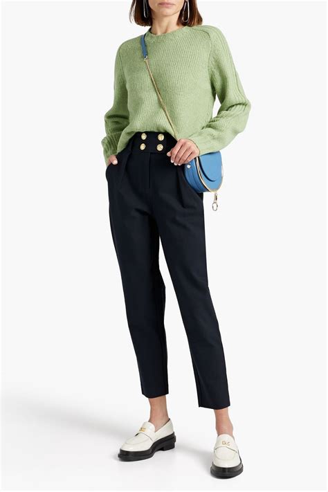 Derek Lam 10 Crosby Cropped Button Detailed Cotton Blend Tapered Pants