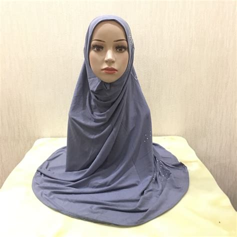 h122 beautiful big size muslim hijab with stones pull on amira islamic scarf girls head wrap