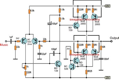 Simple 20 Watt Amplifier Circuit Electronic Circuit Projects