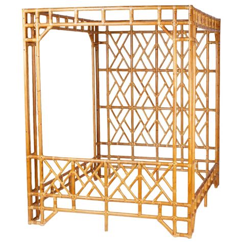 Solid hardwood ply slats supported by steel brackets and center leg support when choosing a metal bed, this bed meets your all requirements. Midcentury Bamboo Canopy Bed For Sale at 1stdibs