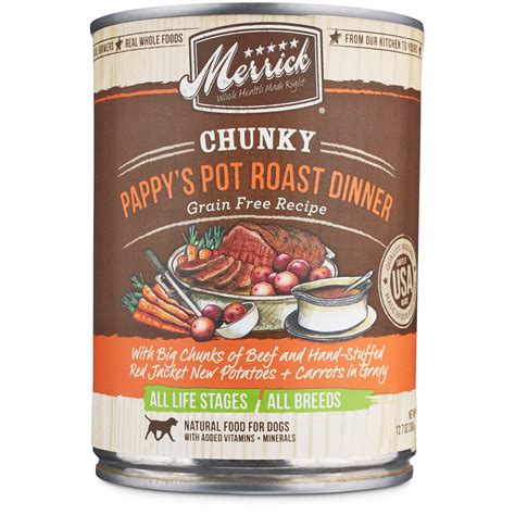 Merrick, the #1 brand of wet dog food in the pet specialty channel, has become known for crafting drool worthy wet recipes for pets. Merrick Chunky Grain Free Pappy's Pot Roast Dinner Wet Dog ...