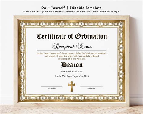 Printable Deacon Ordination Certificate Template Prin