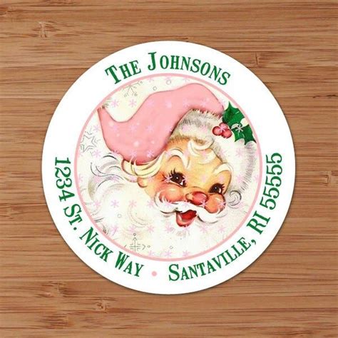 Vintage Pink Santa Claus CUSTOM Christmas Address Labels Or Stickers