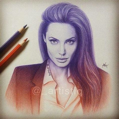 Desenho Realista Colorido Da Angelina Jolie Pencil Portrait Drawing