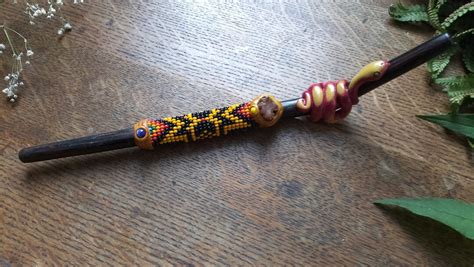 Sacred Chonta Wood Red Serpent And Aya Slice Tepi With Beaded Etsy
