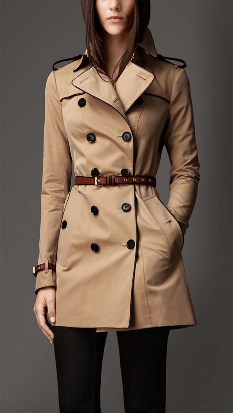 Lyst Burberry Mid Length Leather Trim Trench Coat In Natural