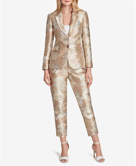 Metallic Floral Fitted Macys Mother Of The Bride Pant Suits With Seven