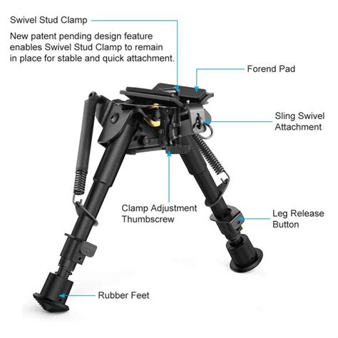 Inch Swivel Bipod Quick Deploy Notched Legs Pivot Tilt With Built