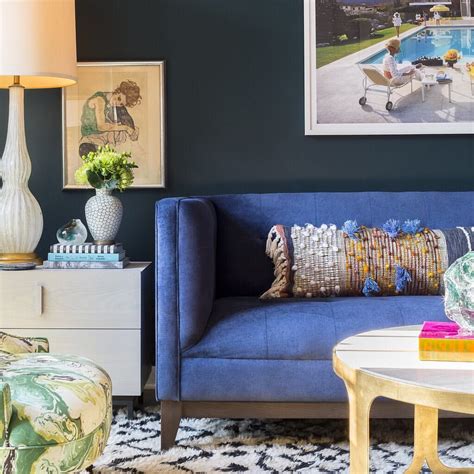 Blue Pop Of Color Eclectic Living Room Design Blue Couch Living Room