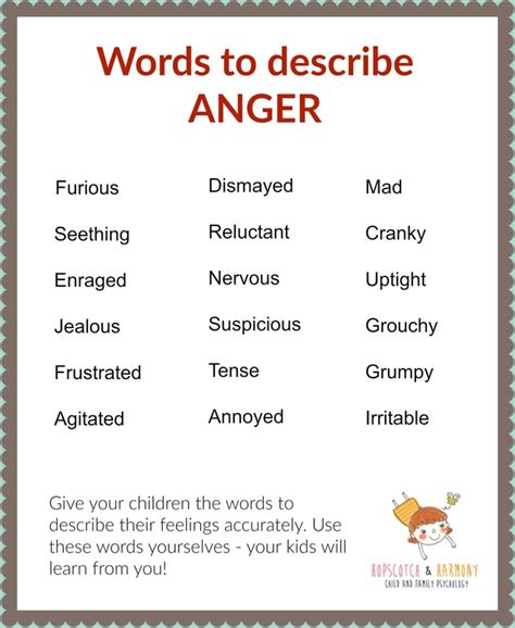 Words To Describe Anger Hopscotch And Harmony