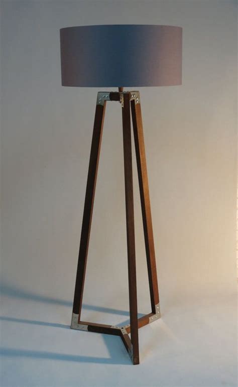 Handmade Tripod Floor Lamp Wooden Stand In Dark Wood Color With Metal