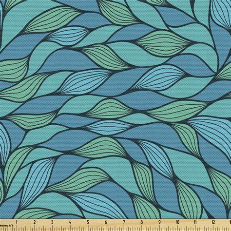 Teal Fabric By The Yard Abstract Wave Design With Different Colors