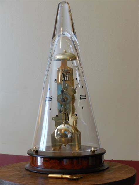 Leyton Franz Hermle German Glass Dome Skeleton Windup Manteltable Clock