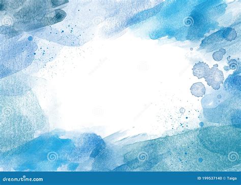 Blue Abstract Watercolor Backround Frame Border On White With Splash